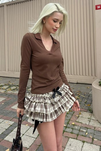 Acı Kahve Polo Yaka Fitilli Kadın Body MG2566