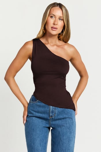 Kahverengi Tek Omuzlu Basic Kadın Body MG2498
