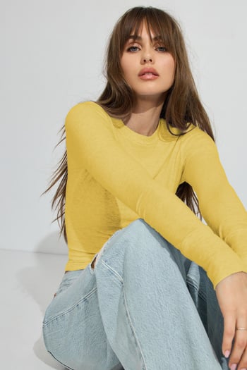 Sarı Bisiklet Yaka Slim Fit Kadın Body MG2564