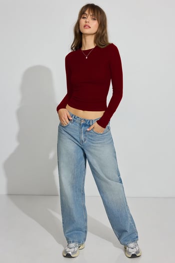 Bordo Bisiklet Yaka Slim Fit Kadın Body MG2564