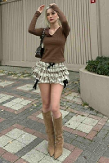 Acı Kahve Polo Yaka Fitilli Kadın Body MG2566