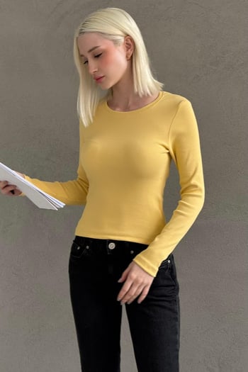 Sarı Bisiklet Yaka Slim Fit Kadın Body MG2564