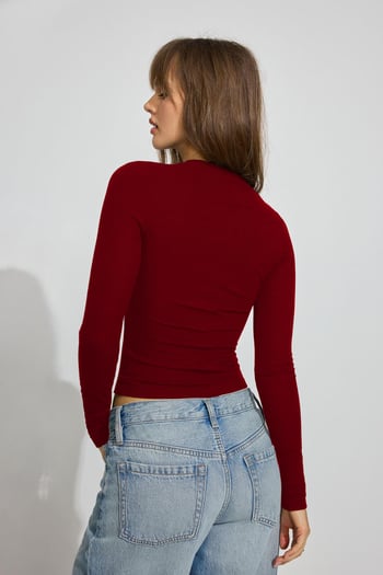 Bordo Bisiklet Yaka Slim Fit Kadın Body MG2564
