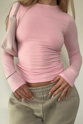 Pembe Bisiklet Yaka Basic Uzun Kollu Bluz MG1701
