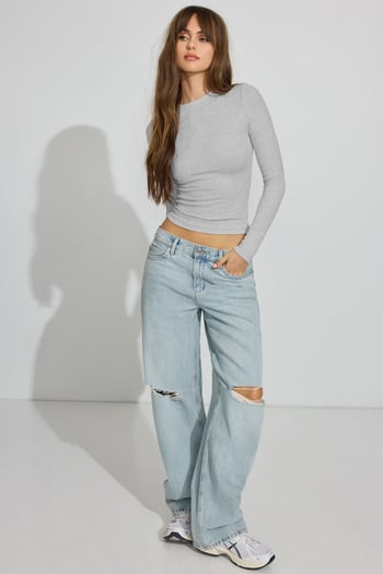 Gri Bisiklet Yaka Slim Fit Kadın Body MG2564