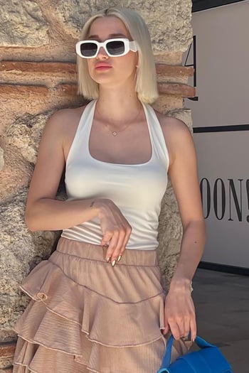Beyaz Halter Yaka Boyun Askılı Crop Body MG2146