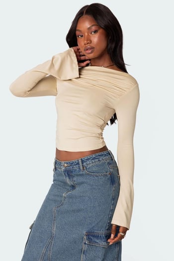 Bej Kayık Yaka Kadın Bodysuit MG2015