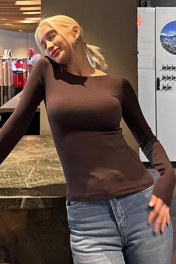 Acı Kahve  Kayık Yaka Uzun Kollu Kadın Bluz MG2267