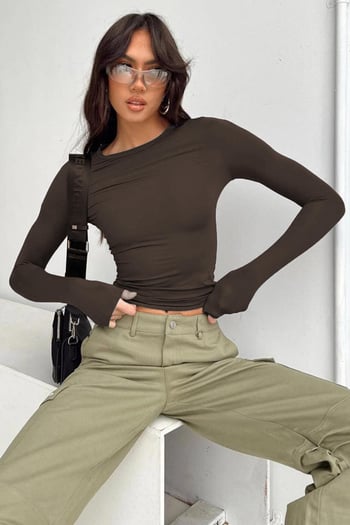 Acı Kahve Bisiklet Yaka Basic Uzun Kollu Bluz MG1701