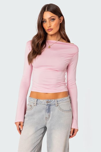Pembe Kayık Yaka Kadın Bodysuit MG2040