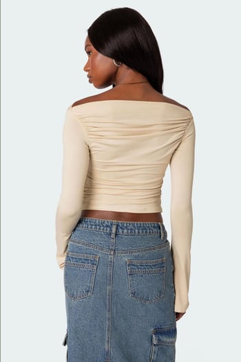 Bej Kayık Yaka Kadın Bodysuit MG2015