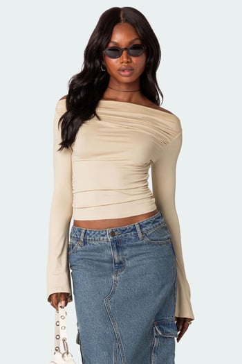 Bej Kayık Yaka Kadın Bodysuit MG2015