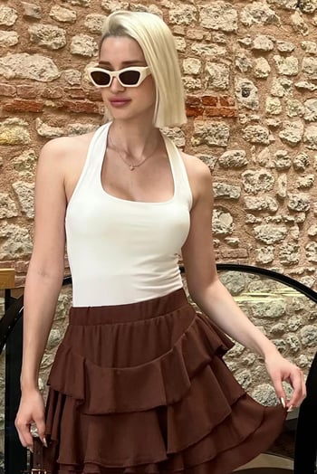 Beyaz Halter Yaka Boyun Askılı Crop Body MG2146