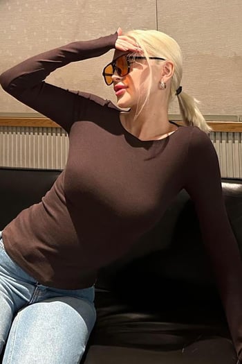 Acı Kahve  Kayık Yaka Uzun Kollu Kadın Bluz MG2267