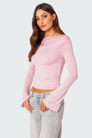 Pembe Kayık Yaka Kadın Bodysuit MG2040