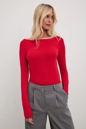 Kırmızı Kayık Yaka Basic Kadın Body MG1997