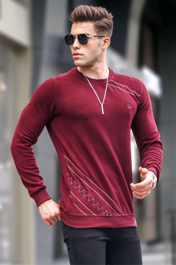 Bordo Basic Bisiklet Yaka Triko Kazak 5965