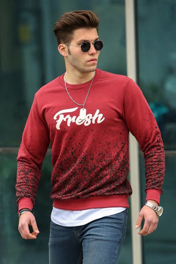 Baskılı Bisiklet Yaka Sweatshirt 2791