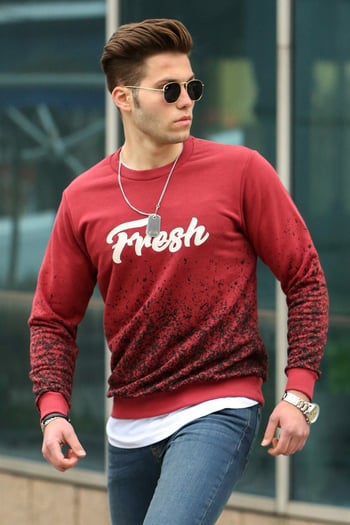 Baskılı Bisiklet Yaka Sweatshirt 2791
