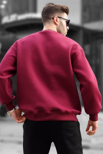 Maroon Basic Crewneck Raised Oversize Sweatshirt 6048
