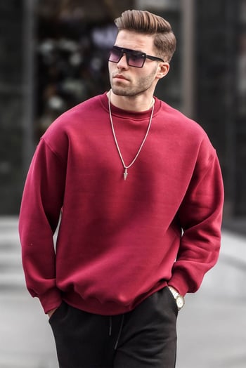 Maroon Basic Crewneck Raised Oversize Sweatshirt 6048