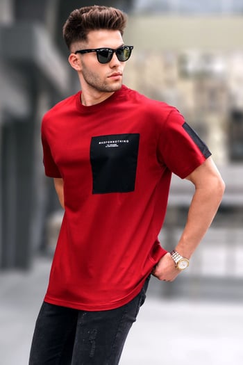 Bordo Cep Detaylı Basic Erkek Tişört