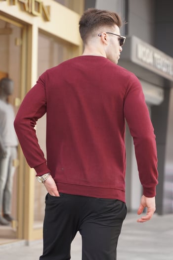 Bordo Desenli Bisiklet Yaka Triko Kazak 5968
