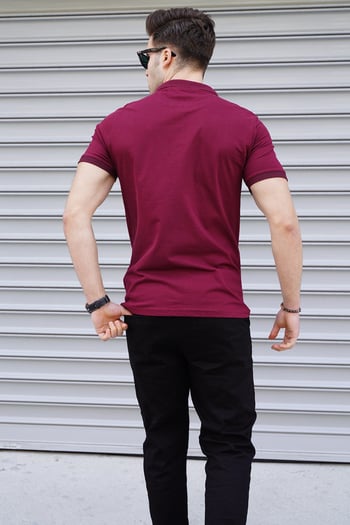 Bordo Düz Polo Yaka Erkek Tişört 