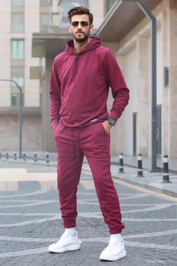 Bordo Kapşonlu Basic Eşofman Takımı 5908