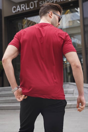 Bordo Regular Fit Yama Cepli Erkek Tişört 6102