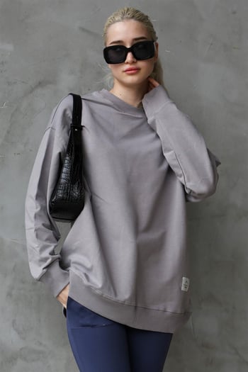 Boyalı Gri Basic Oversize Kadın Sweatshirt MG1686