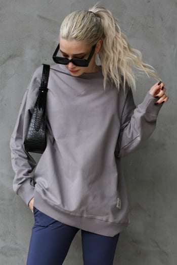 Boyalı Gri Basic Oversize Kadın Sweatshirt MG1686