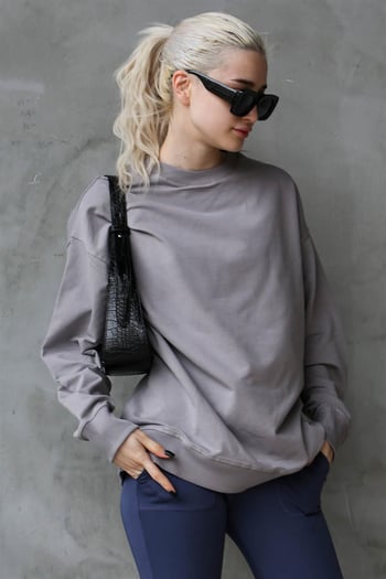 Boyalı Gri Basic Oversize Kadın Sweatshirt MG1686
