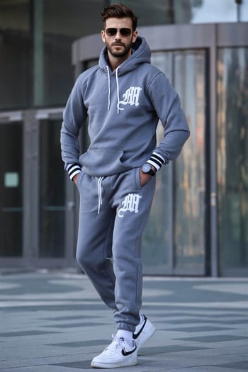 Dye Gray Printed Hoodie Tracksuit 5909