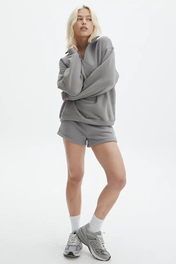 Boyalı Gri Fermuar Detaylı Oversize Sweatshirt MG1933