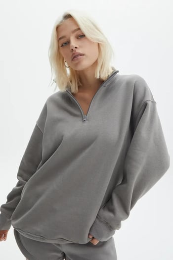 Boyalı Gri Fermuar Detaylı Oversize Sweatshirt MG1933