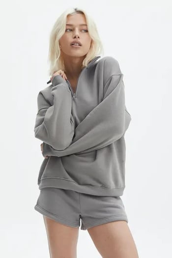 Boyalı Gri Fermuar Detaylı Oversize Sweatshirt MG1933
