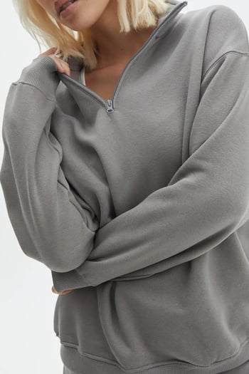 Boyalı Gri Fermuar Detaylı Oversize Sweatshirt MG1933