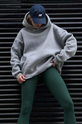 Boyalı Gri Kapüşonlu Şardonlu Oversize Sweatshirt MG1566