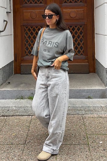 Füme Paris Baskılı Kadın Tişört MG1654