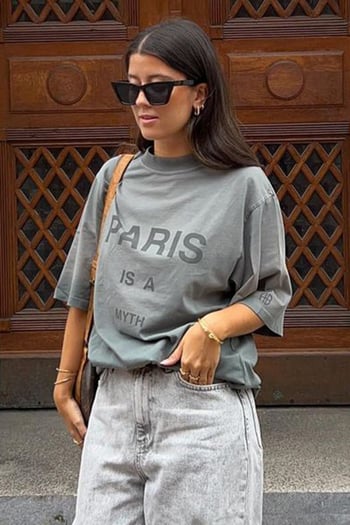 Füme Paris Baskılı Kadın Tişört MG1654