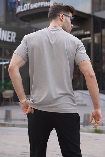 Boyalı Gri Regular Fit Basic Erkek Tişört 6069