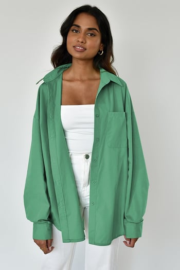 Almond Green Oversize Basic Poplin Shirt MG1530