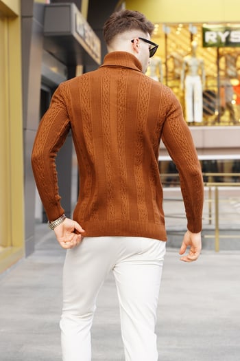 Camel Desenli Balıkçı Yaka Triko Kazak 5769