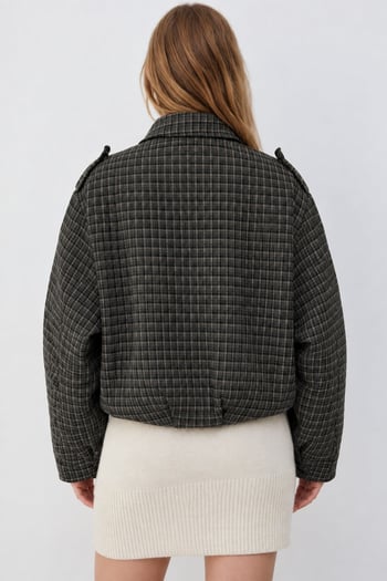 Haki Ekose Desenli Oversize Kadın Bomber Ceket MG2920