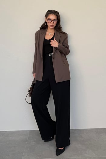 Kahverengi Oversize Blazer Kadın Ceket Mg2445