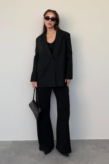 Siyah Oversize Blazer Kadın Ceket Mg2445