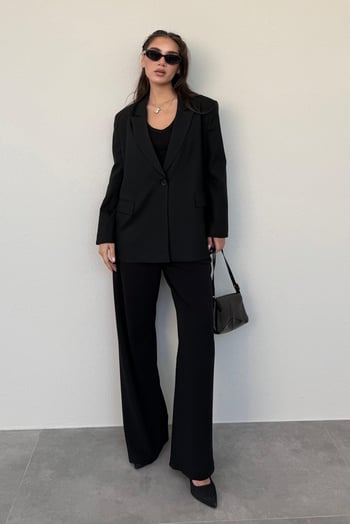 Siyah Oversize Blazer Kadın Ceket Mg2445