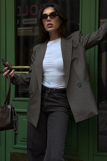 Kahverengi Kareli Kadın Blazer Ceket MG2624