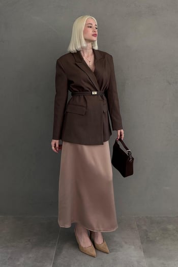 Kahverengi Oversize Blazer Kadın Ceket Mg2445